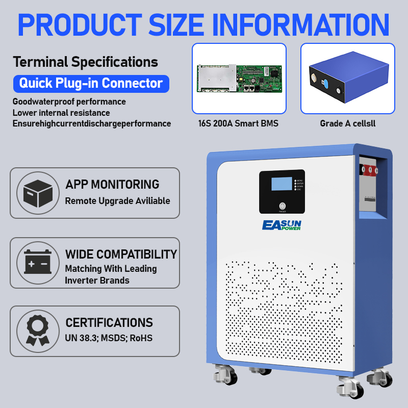 EASUN POWER 48V 300Ah 15Kwh LiFePO4 Battery Bluetooth 16S BMS Wheels 6000+ Cycle 51.2V Lithium Battery Pack for Home Solar System