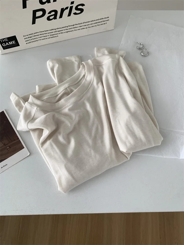 Silk Wool Splice Long Sleeve Tshirt Women Spring Summer Thin Soft Waxy Fit Solid Color Backing Top 251027