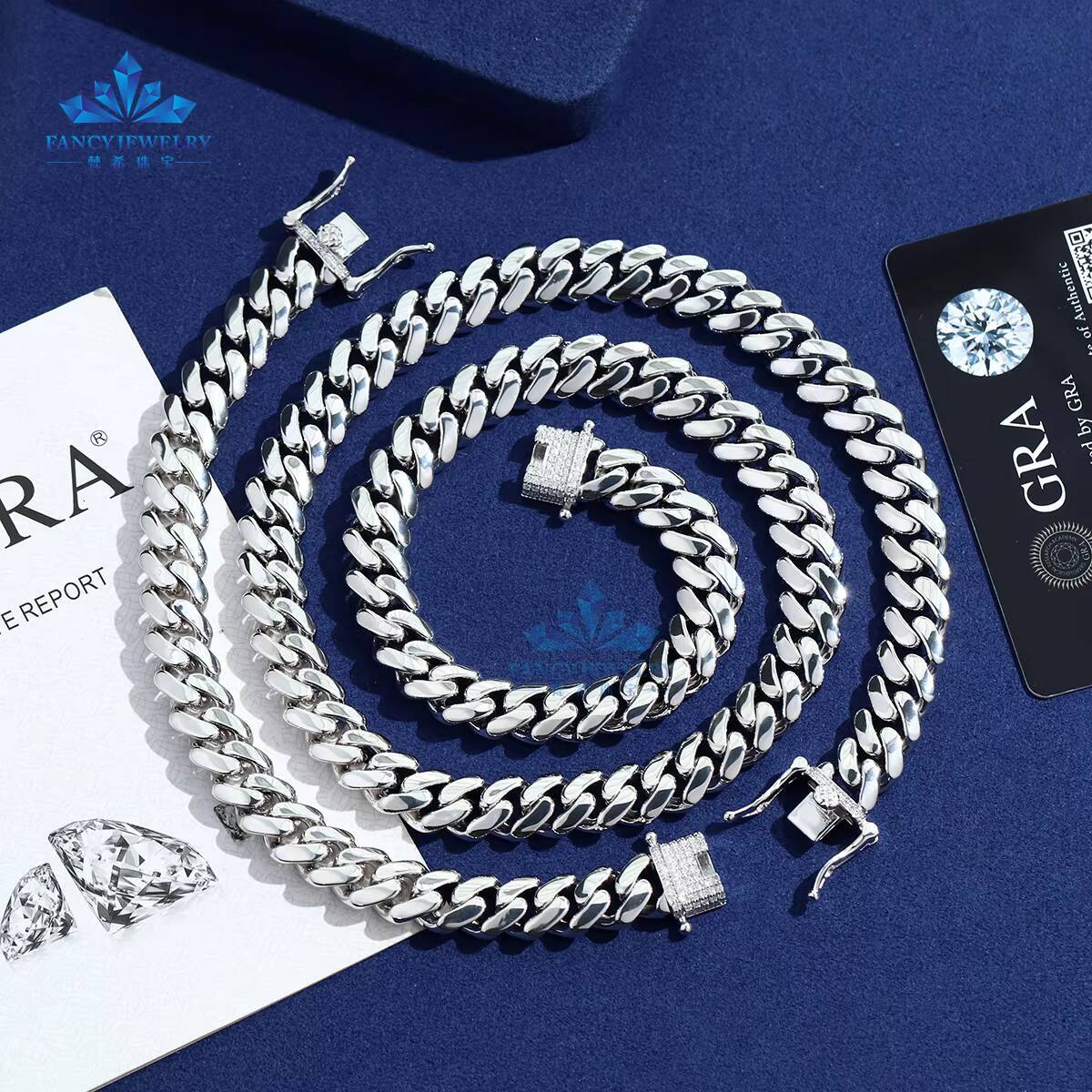 Hiphop Jewelry 925 Silver Moissanite Choker Necklace Thick Cuban Link Plain Iced Rose Gold Plated Sizes 8mm 10mm 12mm 15mm