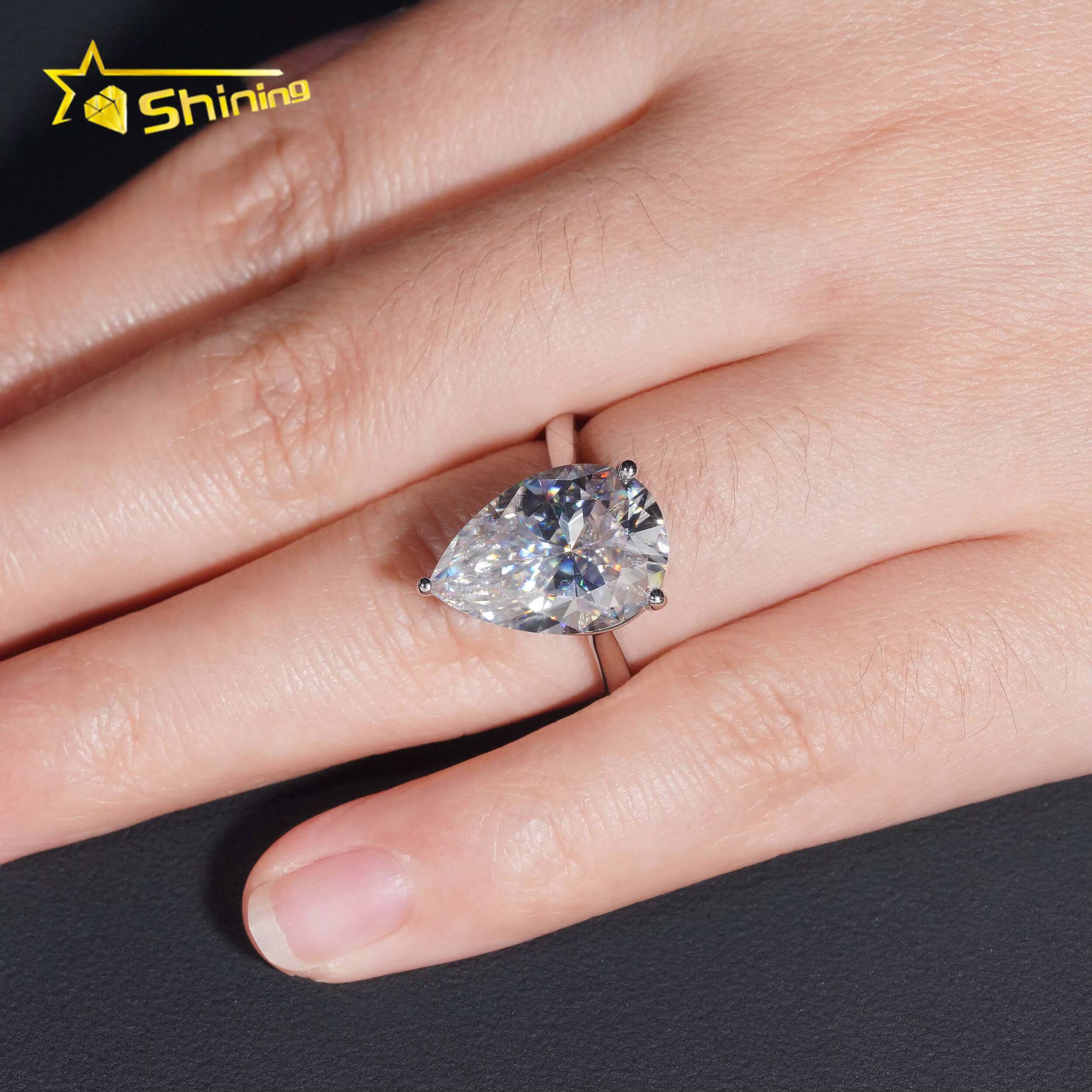 Classic Six Prongs Women Diamond Engagement Ring 925 Sterling Silver 11x16MM Pear Cut VVS Moissanite Wedding Ring