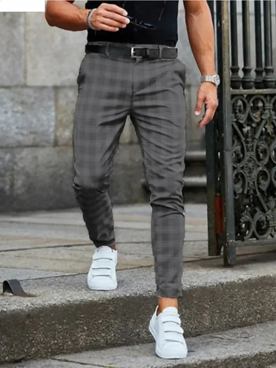 Mens Formal Business Suit Pants Fashion Midwaist Print Plaid Trousers Spring Autumn Comfortable Elastic for Men 251027