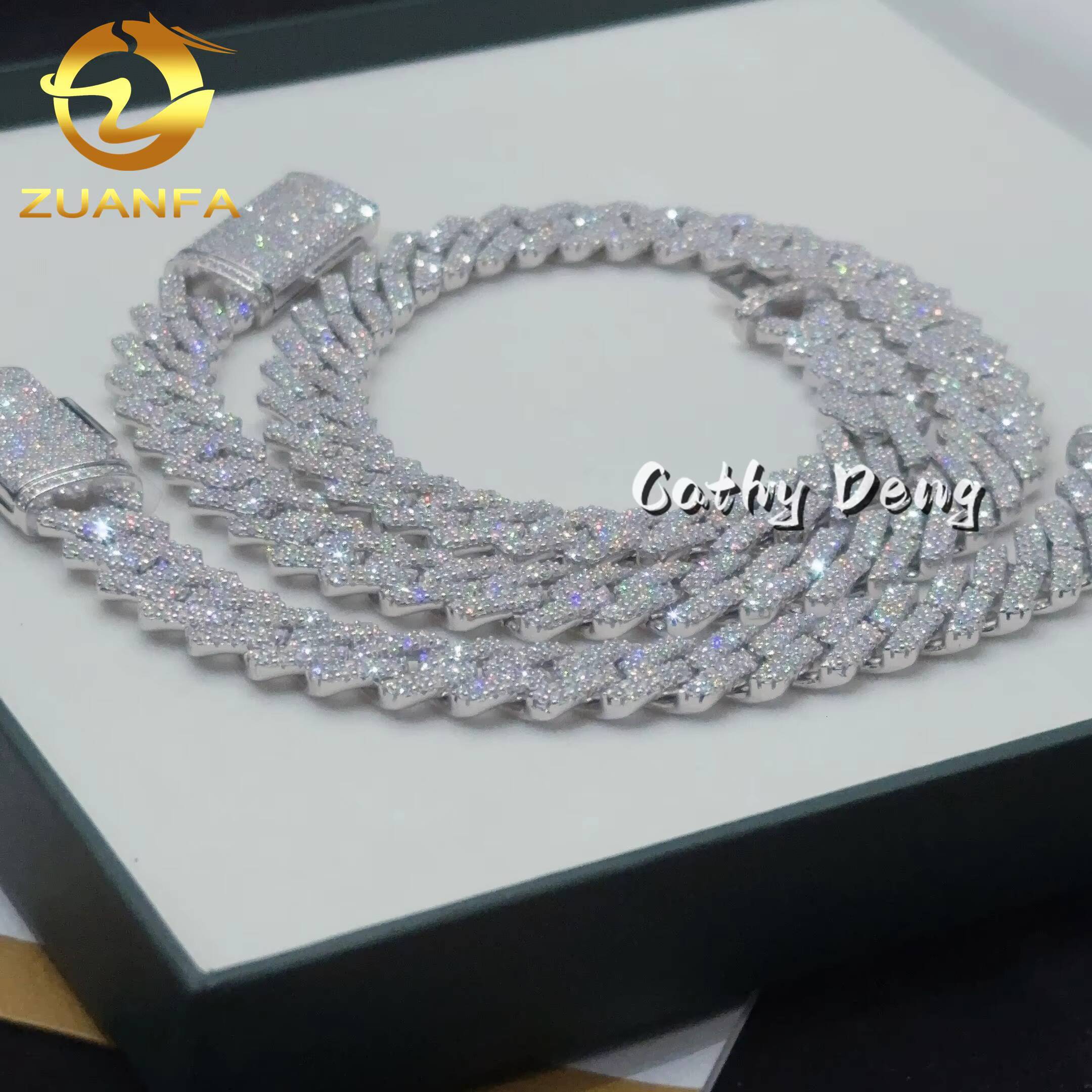Ready to Ship 13mm Cuban Link Chain Moissanite Hip Hop Jewelry 925 Silver Iced Out Cuban Chain Necklace With GRA Certificate