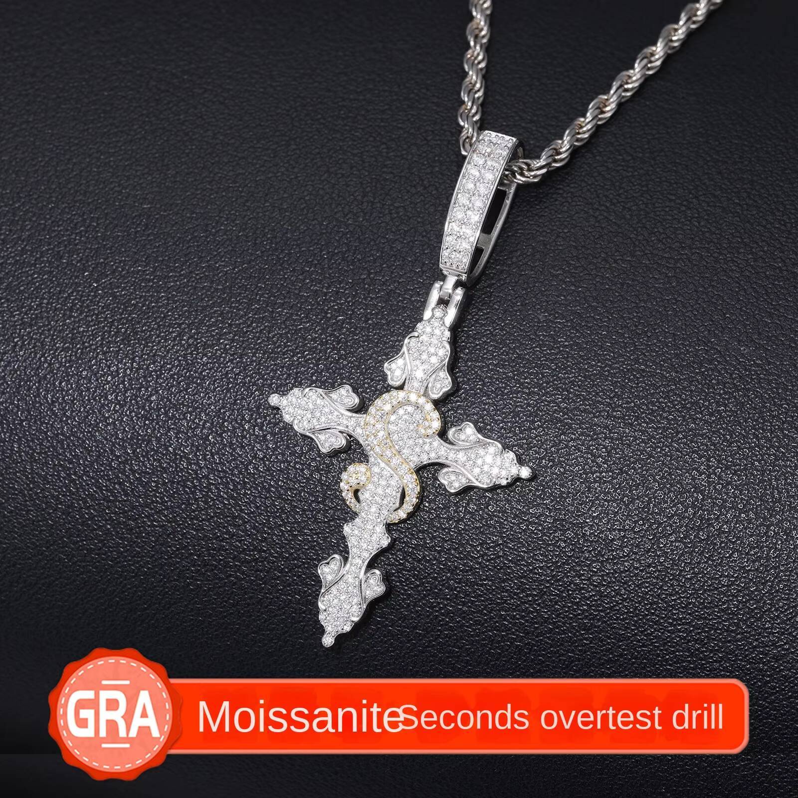 European American Classic TwoColor S925 Silver Moissanite Cross Pendant New CrossBorder Fashion Accessories Charm