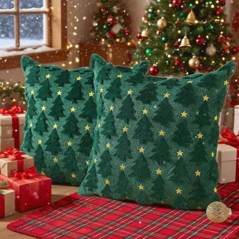Pillow Case Christmas Cover 3D Plush Embroidery DoubleSided Tree Heart Design for Xmas Valentine Decor Holiday Cushion Case 45x45cm C251028