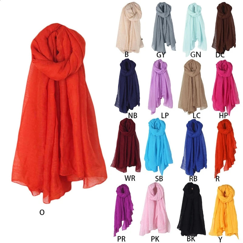 Fashion 16 Colors Women Long Scarf Wrap Scarves Vintage Cotton Linen Large Shawl Hijab Elegant Solid Black Red White 251027