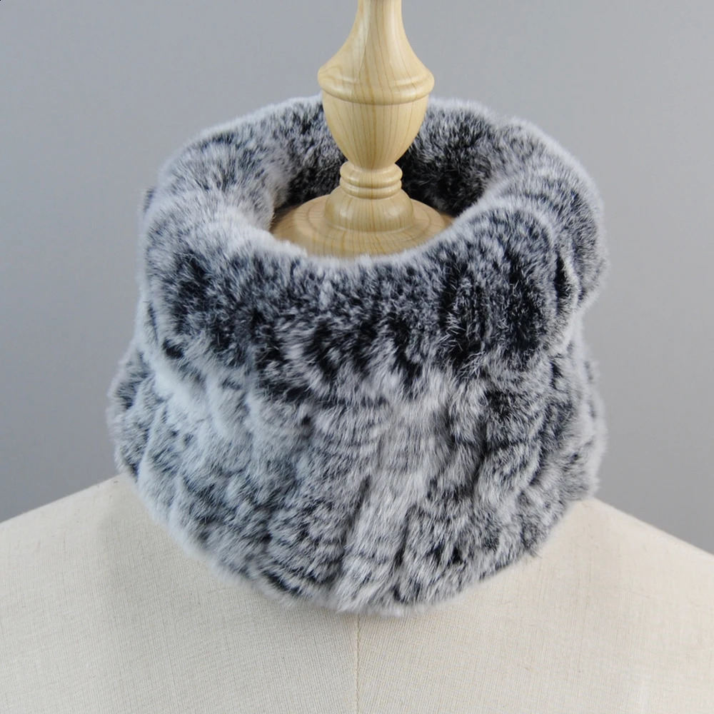 Winter Women Fur Handmade Stretch Fur Scarf Knit Genuine Rex Rabbit Fur Headbands Girls Natural Fur Ring Cowl Snood Scarves 251023