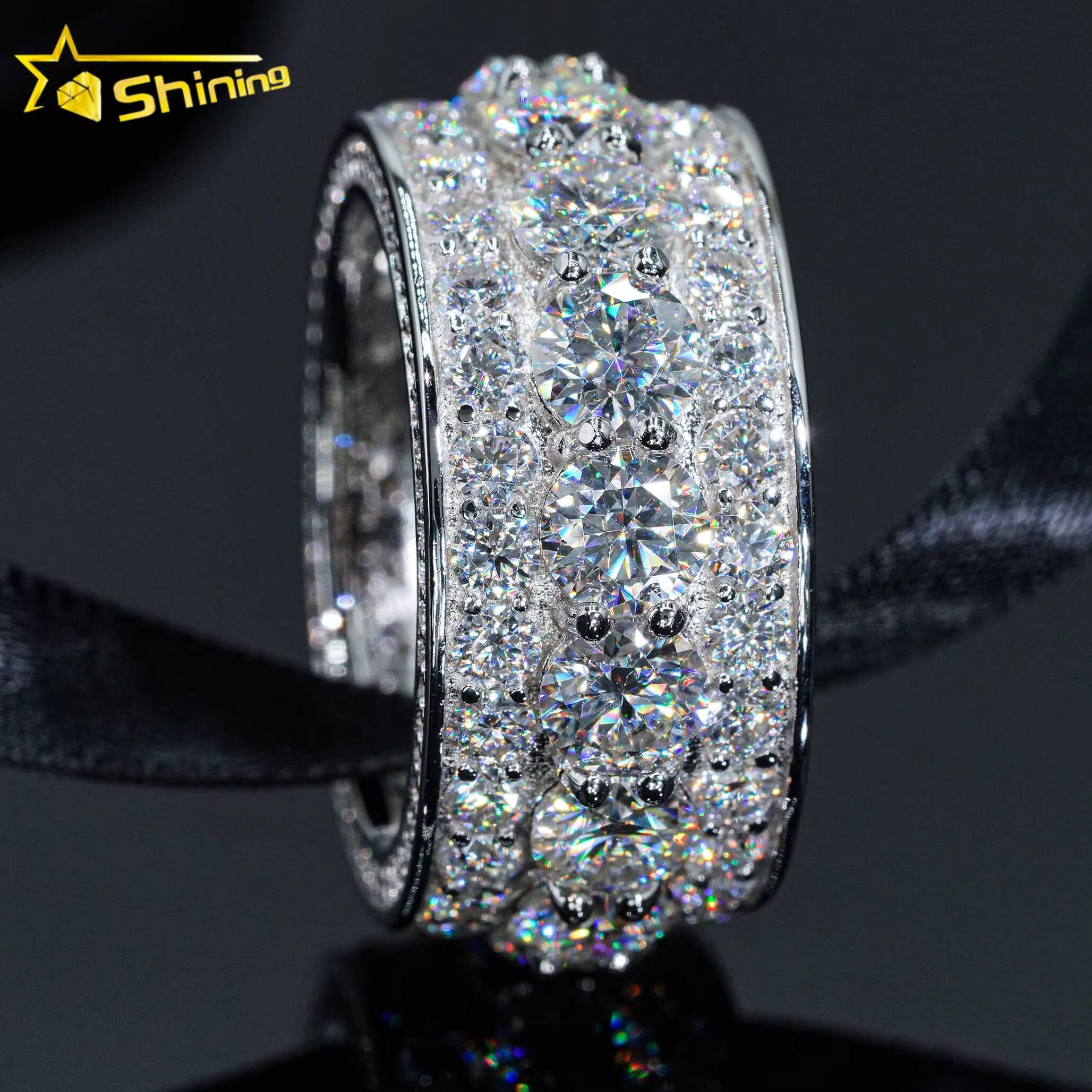 Hot Sale Iced Out Jewelry Fine Man Jewelry Engagement Rings 925 Silver Jewelry FL Moissanite Diamond Band Ring Man With GRA
