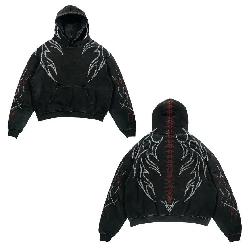 Retro Harajuku Y2K Demon Stripe Fashion Loose Hoodie Men 2025 American Street Hip Hop Casual Oversized Sweatshirt Women 251027