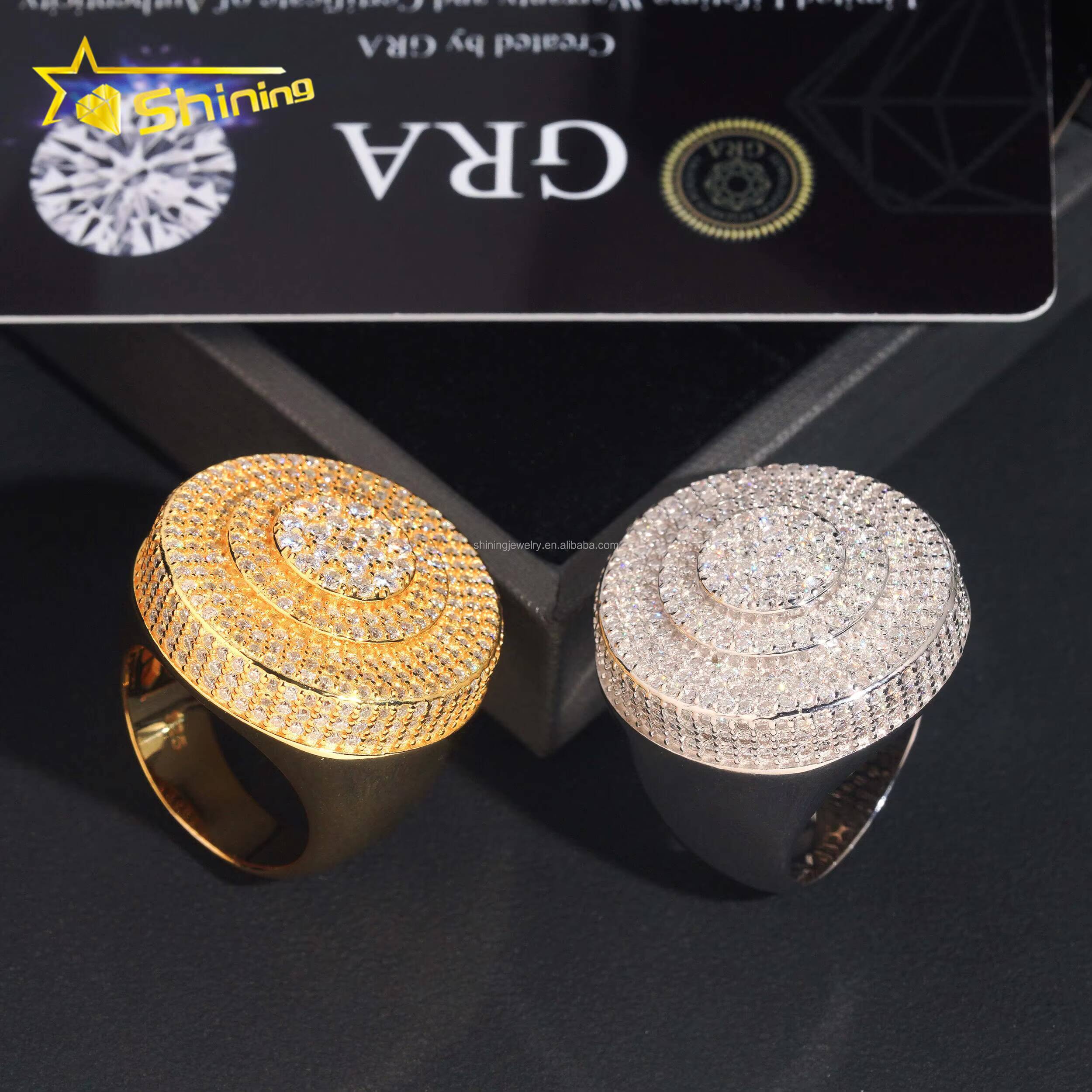 Bulk Stock Fire Man Gift Jewelry Luxury Hip Hop Hot Selling S925 Solid Silver Fully Iced Out FL Moissanite Diamond Round Ring