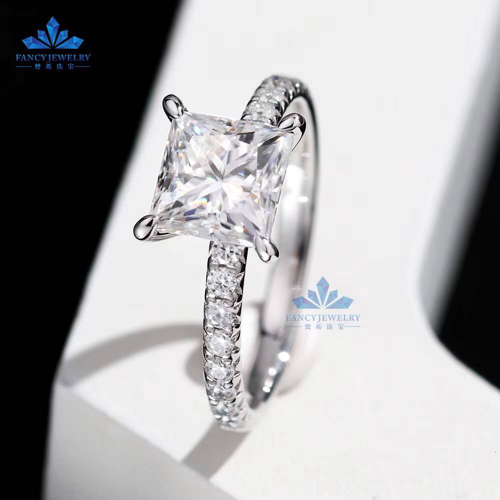 Solid 925 Sterling Silver Princess Cut Ring 2ct Moissanite Lab Diamond Engagement Jewelry 18K Gold Plated VVS Ring Moissanite