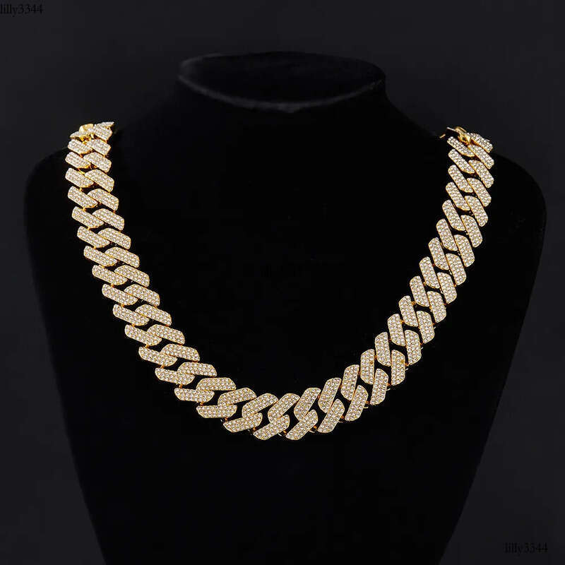 20MM Hip-Hop Full Thick Necklace Zinc Alloy Rhombus Exaggerated Three-Row Dia Cuban Chain for Men