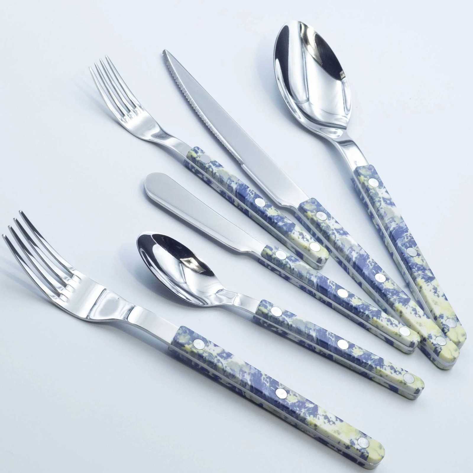 Stainless Steel Mirror Finish Cutlery Set ABS Handle Butter Knife Steak Dessert ForksSpoons Plastic Grip Y251025