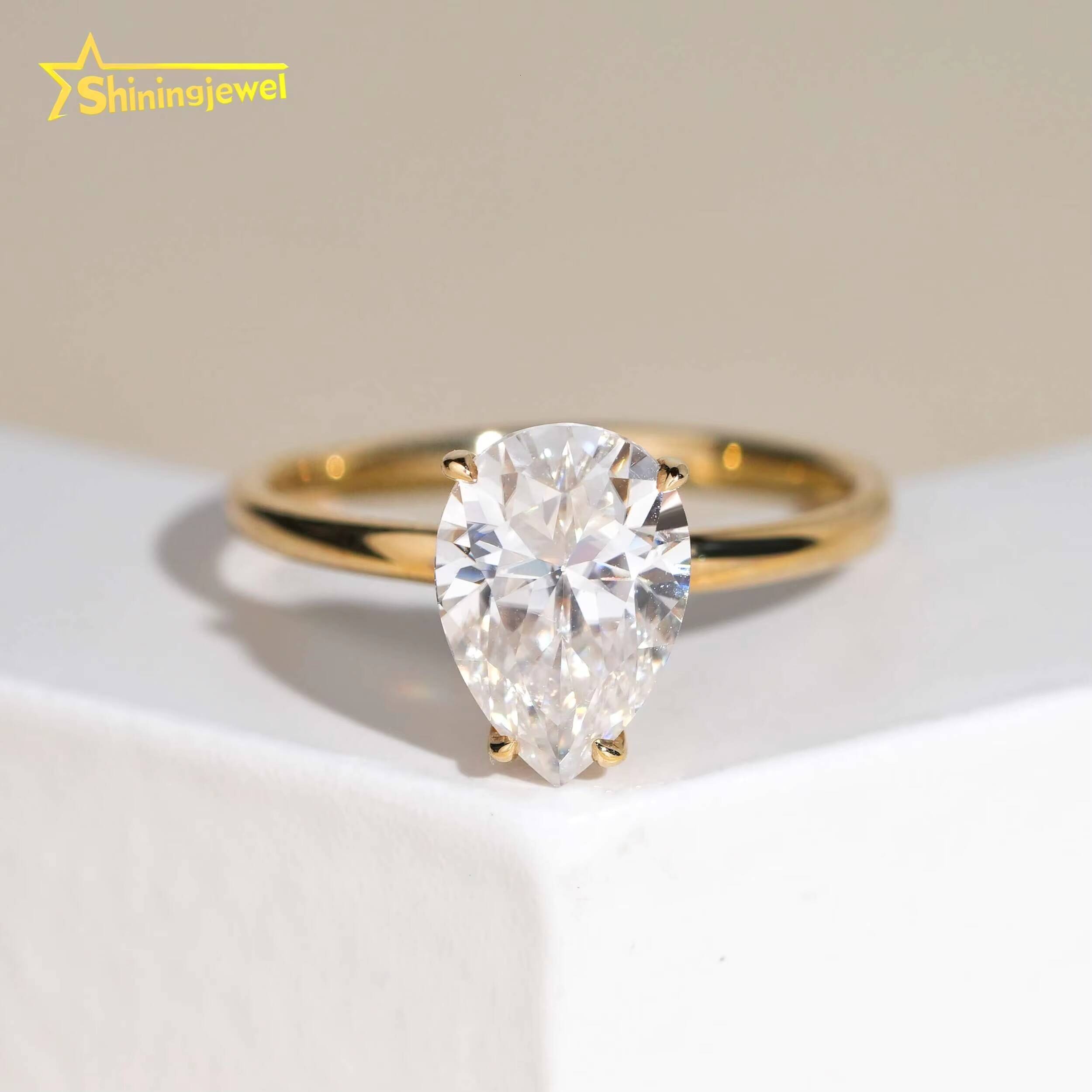 Romantic Elegant D Color Moissanite Diamond Pear Cut 2ct 14k Solid Gold Women Engagement Ring