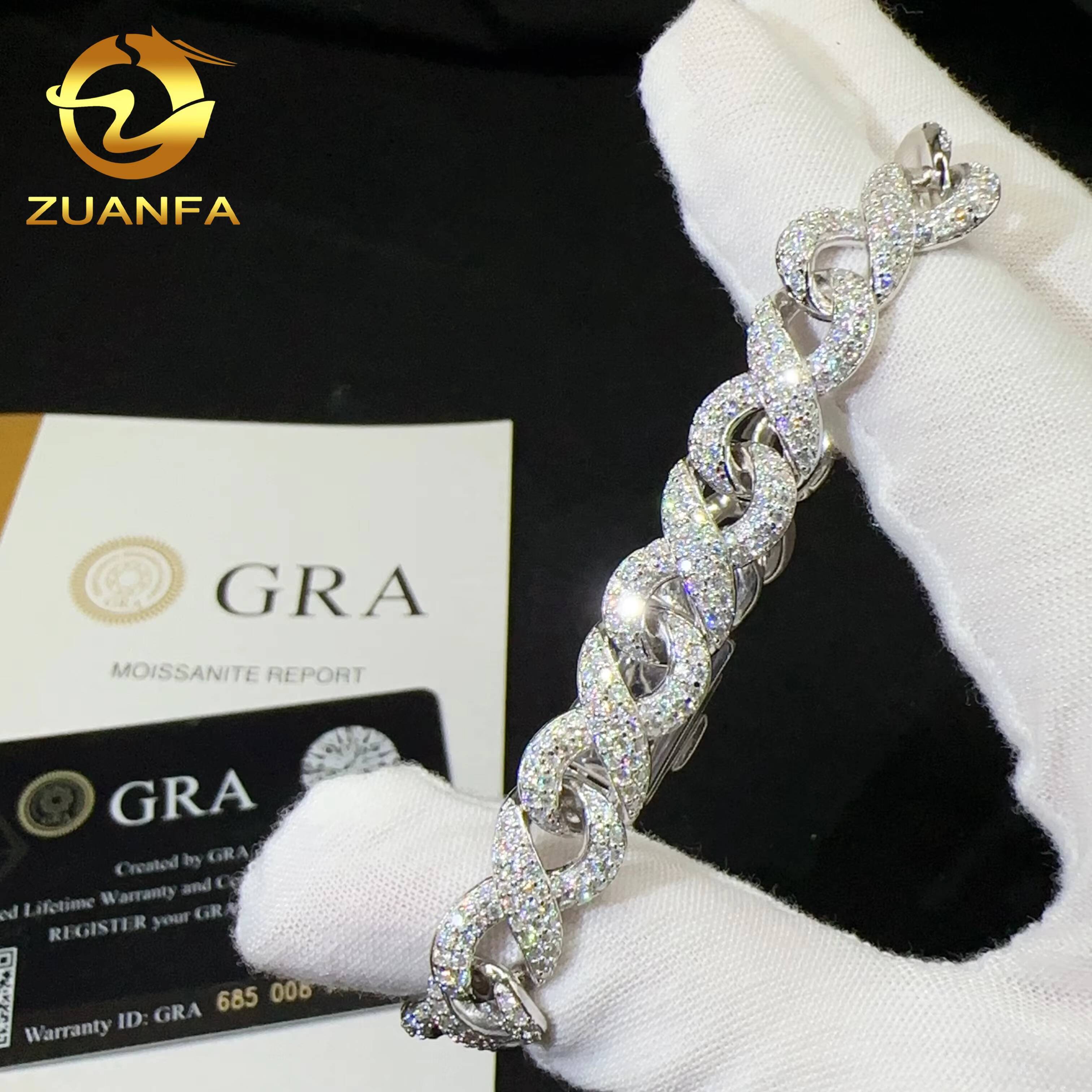 Fine Jewelry Sterling Silver 925 d Color Vvs Moissanite Hip Hop Iced Out Lab Diamond Jewelry Cuban Link Chain Bracelet Men