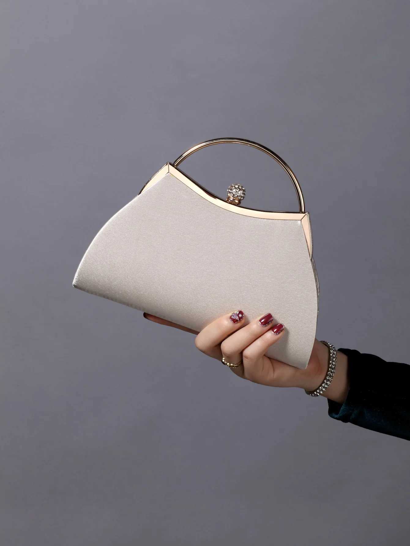 Womens Golden Glitter Pleated Clutch Purse with Rhinestone Ring Bridal Wedding Evening Bag Casual Handbag H251027