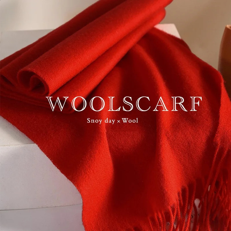 Knitted Scarf Women 100 Wool Winter Warm Scarves Bright Solid Color Thickened Shawl Soft Cashmere Pashmina Neck 2025 251027