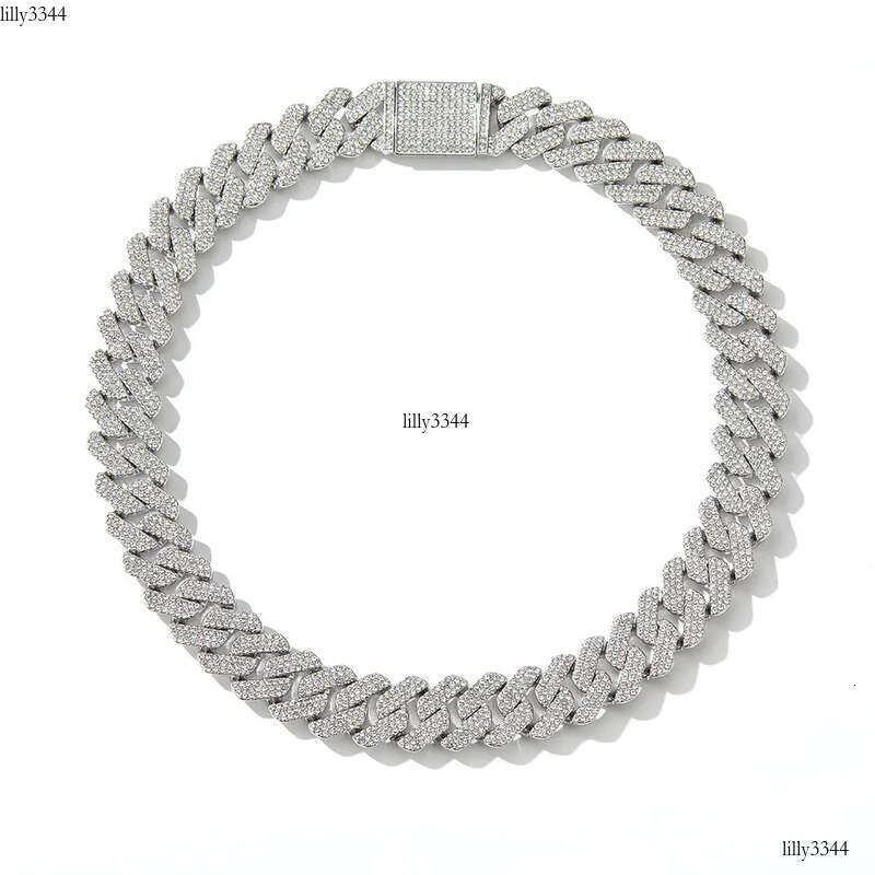 20MM Hip-Hop Full Thick Necklace Zinc Alloy Rhombus Exaggerated Three-Row Dia Cuban Chain for Men