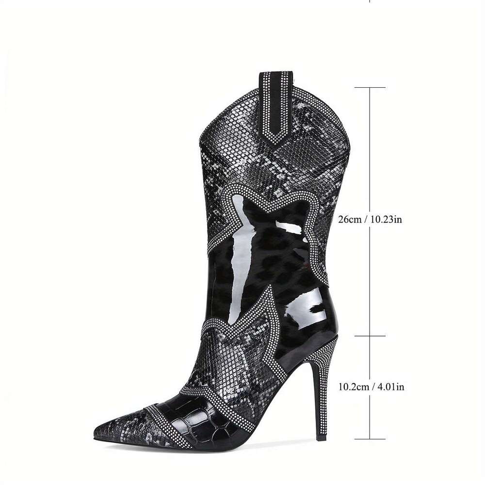 Women's Pointed Toe Heels Elegant Black Formal Party Boots With Zipper Closure, Slip-Resistant Synthetic Cover, Cushioned Insole For Weddings, Ev