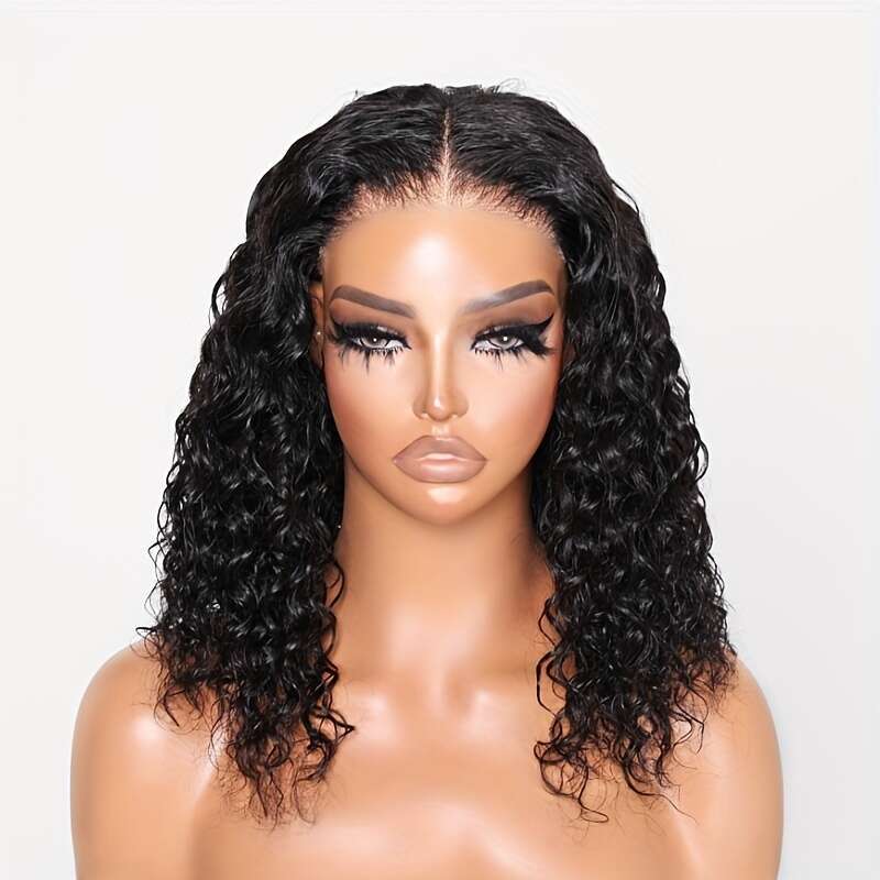 UNICE 13X4 HD Pre-Cut Lace Front Glueless Bob Water Wave Human Hair Wig - Density, Pre-Bleached Knots, Natural Looking Hairline, No Glue/Adhesive Need