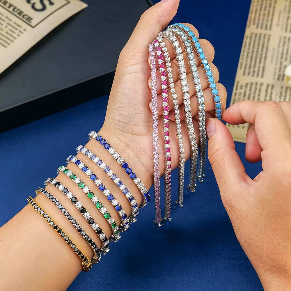Wholesale Custom Women Luxury 925 Sterling Silver Ice Out Colorful Diamond Mossanite Moissanite Jewelry Tennis Chain Bracelet