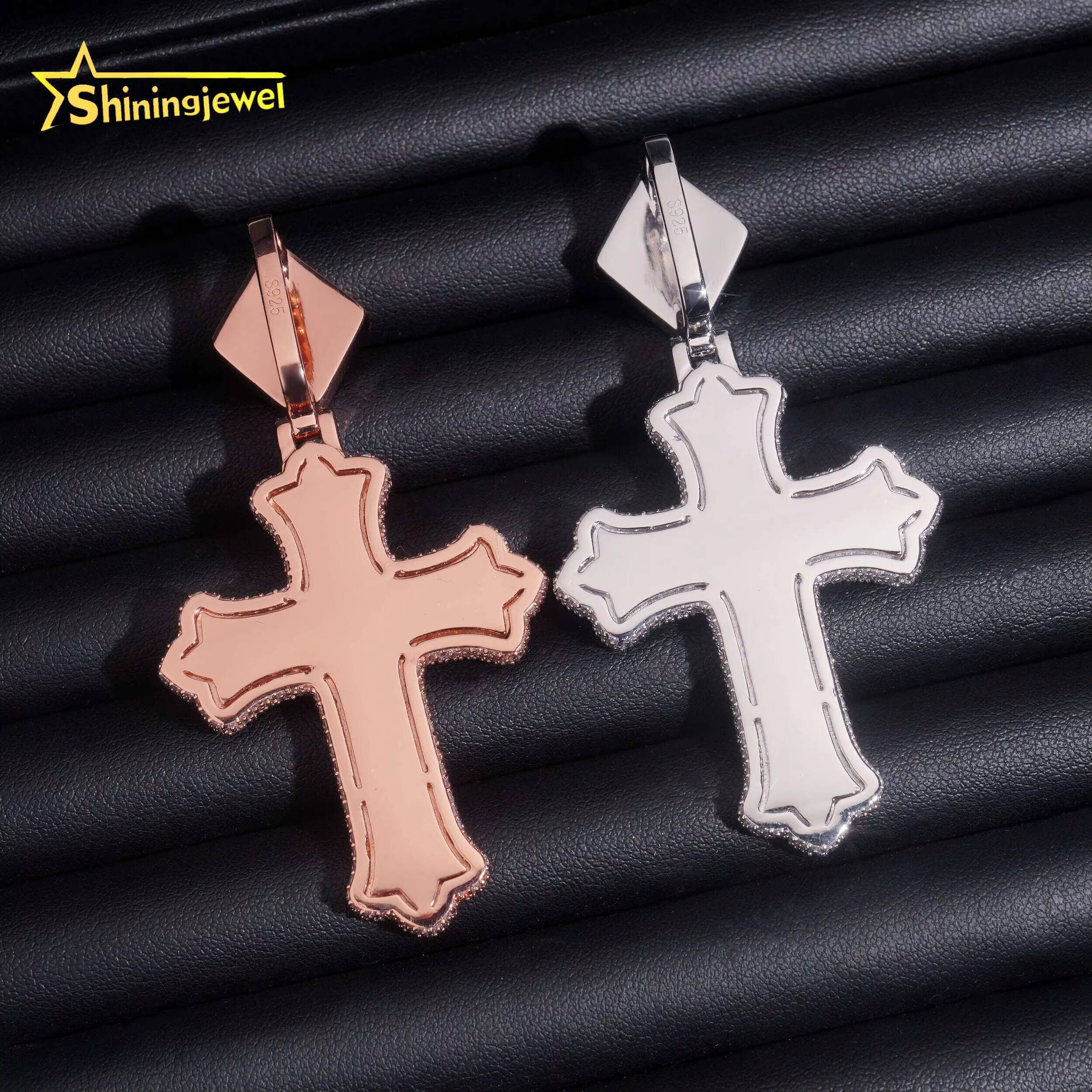 Luxury GRA Certificated Fancy Cut Colored Moissanite Cross Pendant 925 Silver Hip Hop Men Women Iced Out Mossanite Pendants