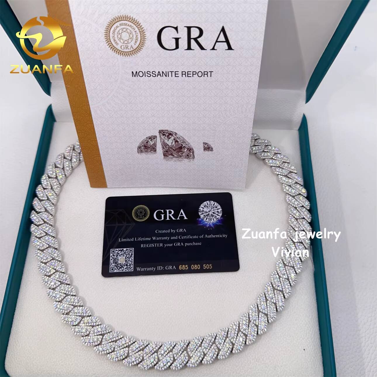 15mm Width VVS Moissanite Diamond 925 Sterling Silver Iced Out Cuban Link Chain Hip Hop Jewelry Cuban Necklace