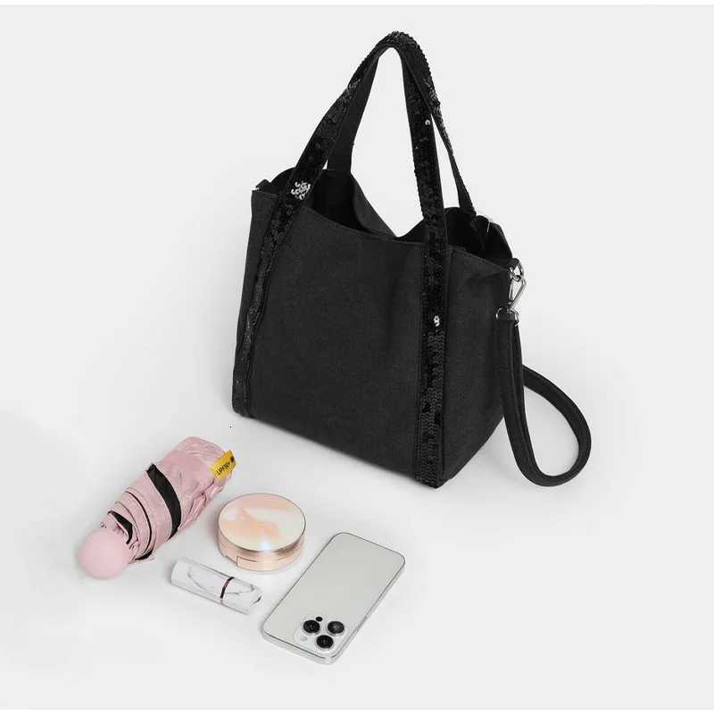 Retro Largecapacity Canvas Tote Bag Brand Contrast Color Sequins Highquality Handbag Unisex Large Travel Shoulder Messenger BagW251028