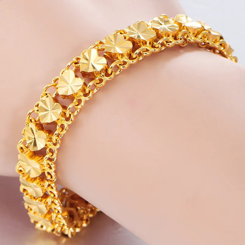 Cute 22K Gold Bracelet for Women Wedding Engagement Jewelry Widen Watch Chain Bracelet Not Fade Fine Jewelry Gifts 251027