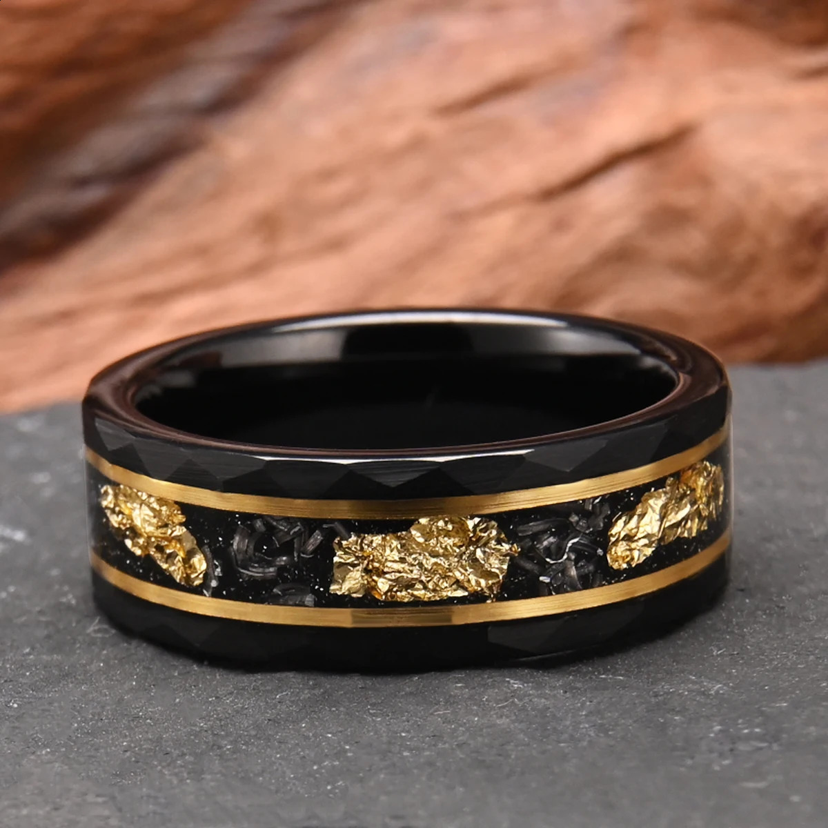 8mm Classic Fashion Tungsten Carbide Ring Black with Golden Foil Wedding Engagement Ring for Men and Women Jewelry Gift 251023
