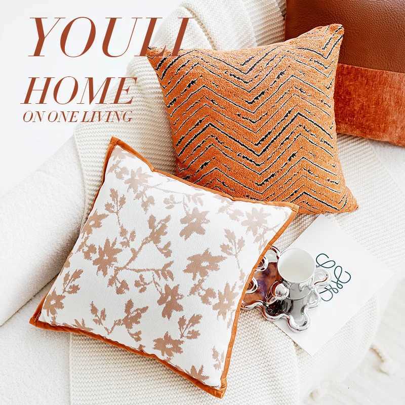 Pillow Case French Orange Floral Luxury Cushion Cover For Home Sofa Bed Throw case Living Room Decorative C251028