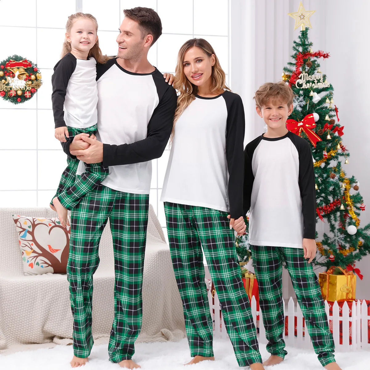Year Clothes Christmas Family Matching Outfits Mom Dad Kids Pajamas Set DIY Blank 2 Pieces Clothing Sets Xmas Look Pjs 251027