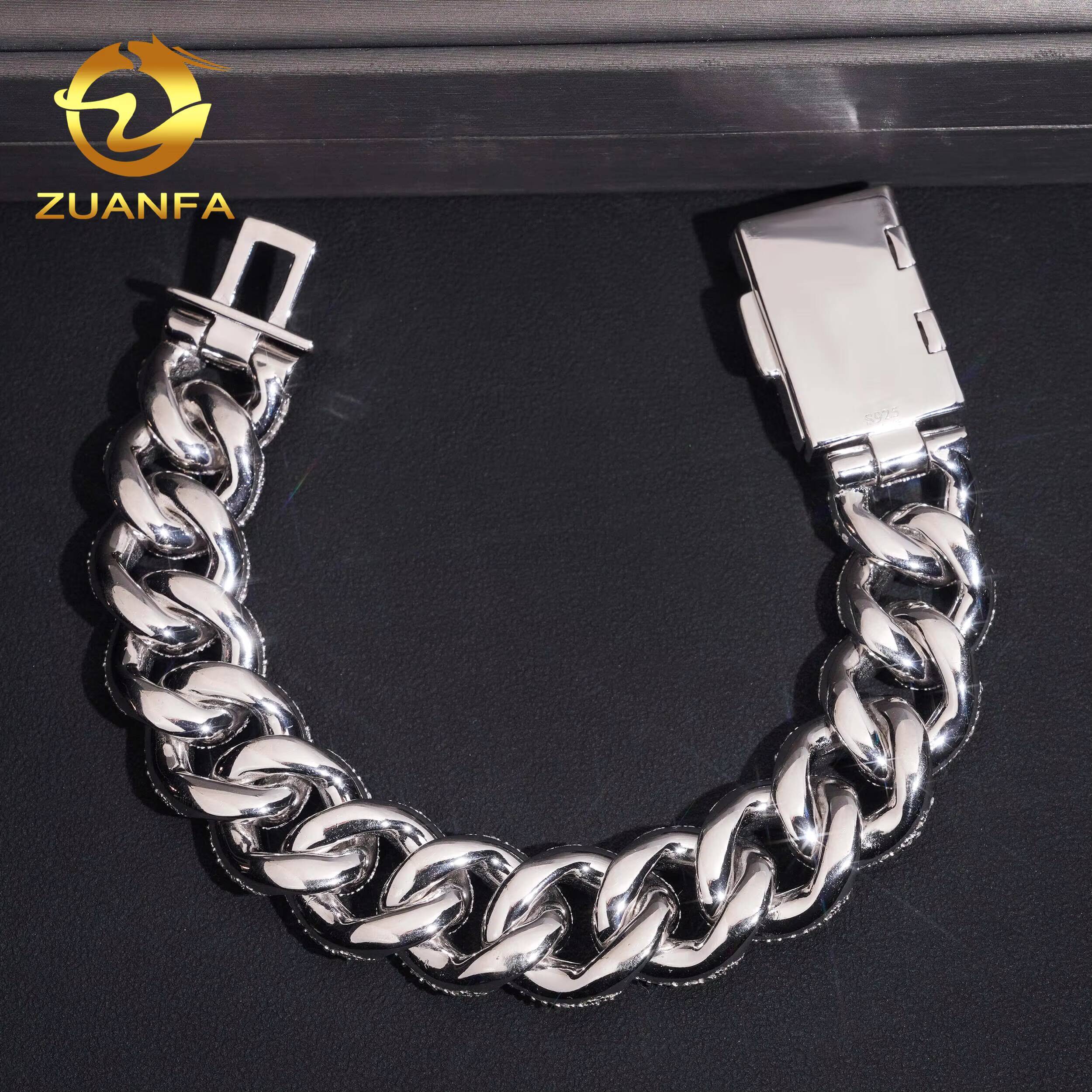 18mm Mosaic Set Moissanite Pass Diamond Test Cuban Chain Gold Plated 925 Sterling Silver Hip Hop Iced Out Cuban Link