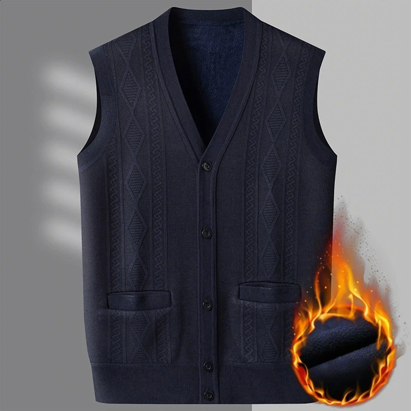 Mens Knitted Vest Sweater for Men Autumn Winter Warm Slim Fit Cardigan Waistcoat Coat with Pockets Outdoor Clothing 251016