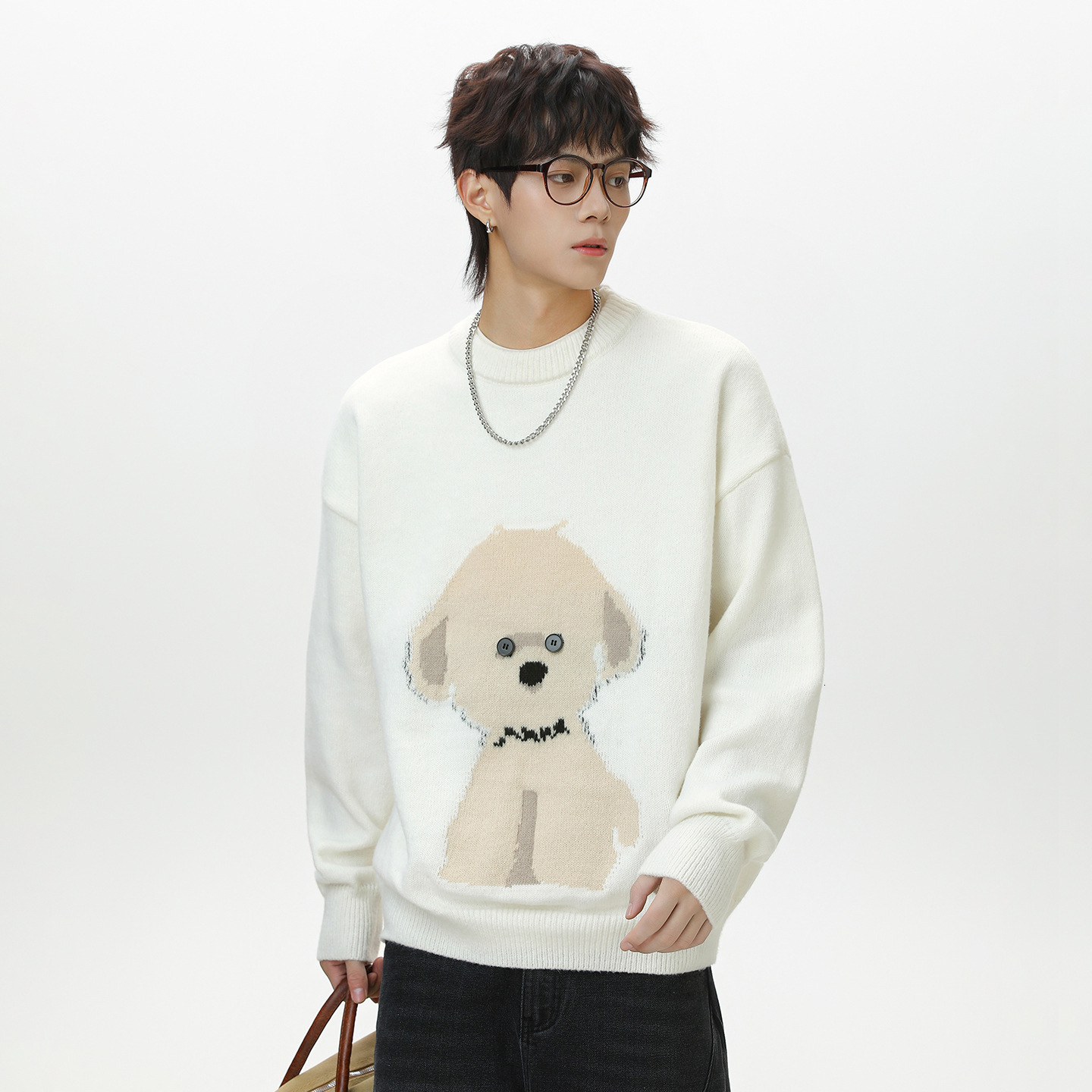 Luxury Bag Imitation Deer Fur Cartoon Puppy Designer Sweater Round Neck Sweater For Men Autumn And Winter Textured Warm Pullover Knitted Sweater Coat
