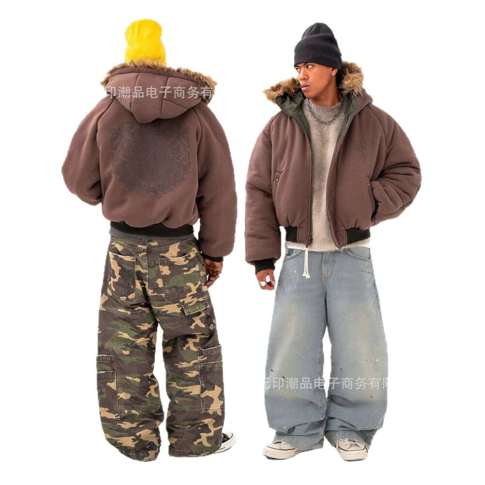 Winter Hooded Sweatshirt with Plush Hat Fashionable Unisex Reversible Street Hoodie