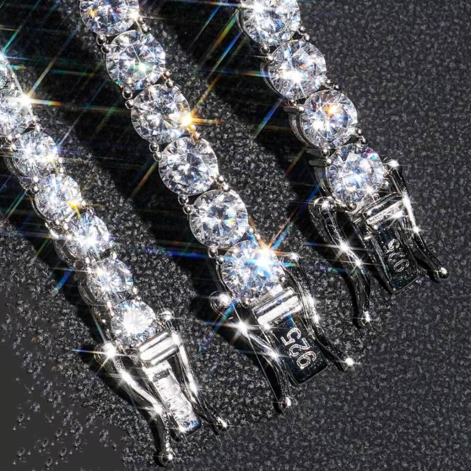 925 Silver 5A Moissanite Affordable 3mm 4mm 5mm Tennis Chain Necklace Bracelet 18k Gold Plated Necklace Hip Hop Rock