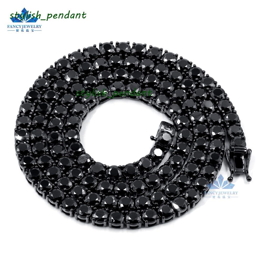 3mm 4mm 5mm 6mm High Quality Tennis Chain Necklace 925 Sterling Black Silver Diamond Black Moissanite Tennis Chain