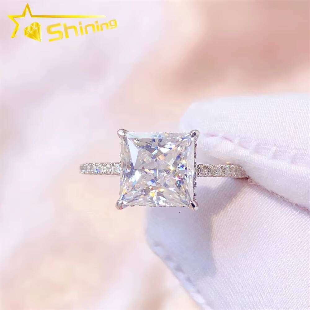 Wholesale Price 925 Sterling Silver D VVS Princess Cut Moissanite Ring Women Moissanite Wedding Rings Fine Jewelry