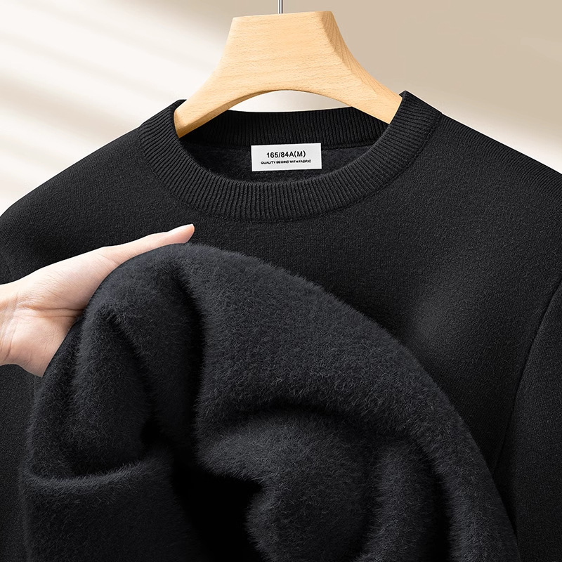 Winter One-piece Modal Men's Designer Sweater Crew Neck Sweater New Fleece-lined Thickened Knitted Wool Warm Base Shirt