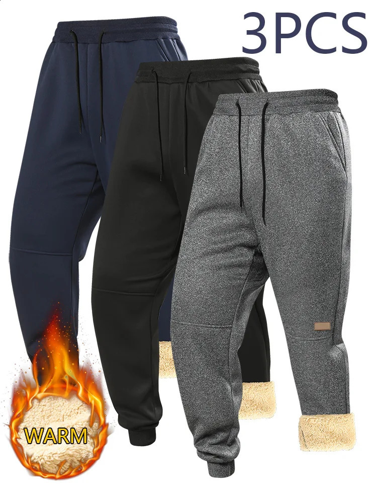 Casual for Autumn and Winter Mens Large Size Plus Velvet Pants Thermal Sports Thickened Sets Man Black Sweatpants Baggy 251027