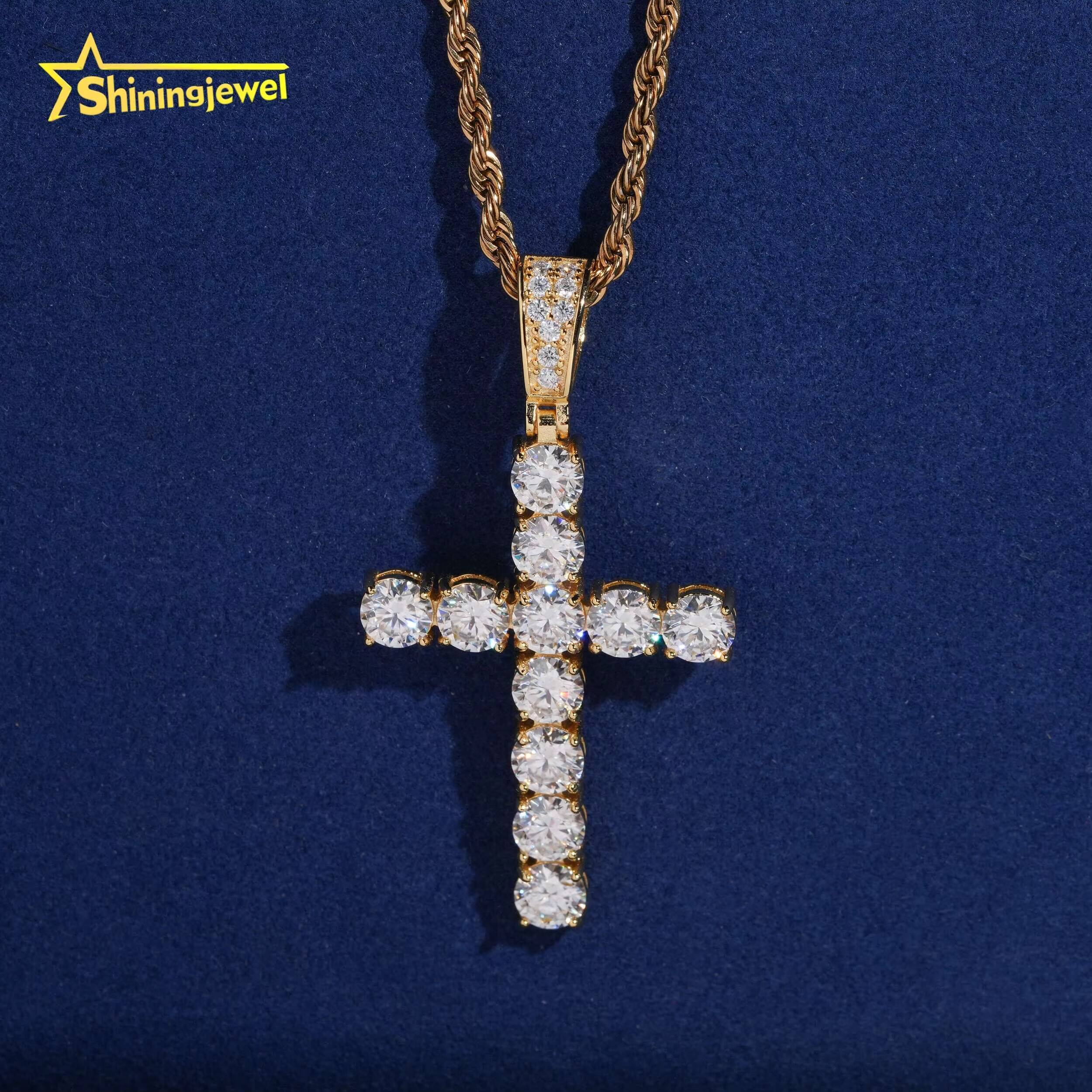 USA Warehouse Affordable Big Diamond 6mm Moissanite Cross Pendant Collection Hip Hop Iced Out Pendant Religious Jewelry