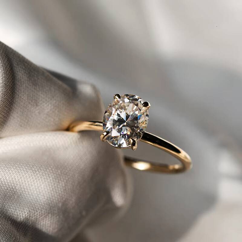 Fine Jewelry 2ct Oval Cut Diamond Moissanite 14K Solid Gold Women Engagement Wedding Moissanite Ring