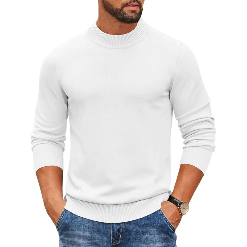 Mens Mock Turtleneck Ribbed Knit Pullover Sweater Casual Heavyweight Slim Fit Dress Sweater Warm Jumper Thermal Streetwear 251020