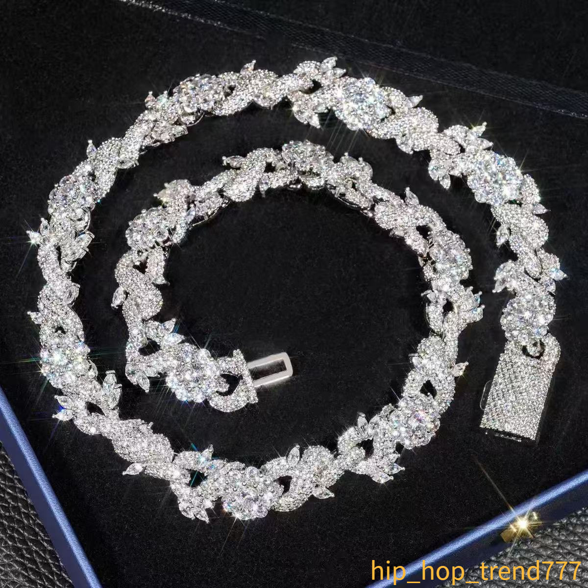 Flower Fancy Design Moissanite Cuban Chain Hip Hop Rock 925 Silver Cuban Link Chain Moissanite Cuban Bracelet