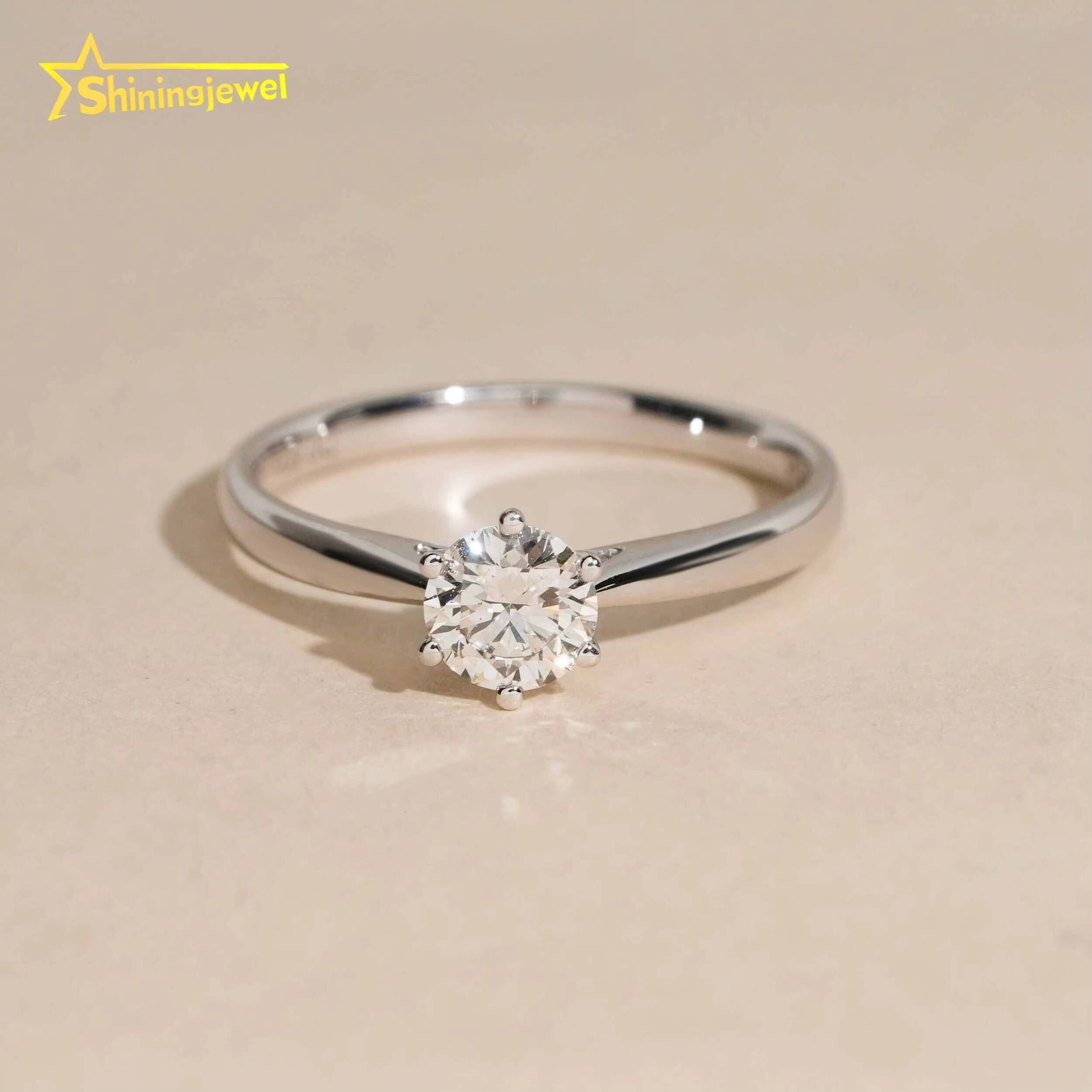 6Prongs Setting Women Jewelry Natural Diamond Wedding Ring 14K Solid White Gold Jewelry Real Diamond Engagement Rings