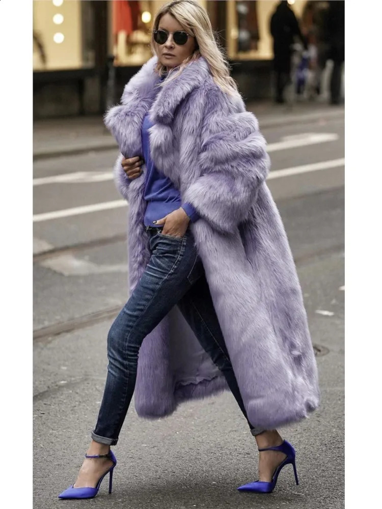 Long Fur Coat Women Winter Outfits High Quality Purple Faux Jacket Thick Warm Womens Clothes Fluffy Coats 251018