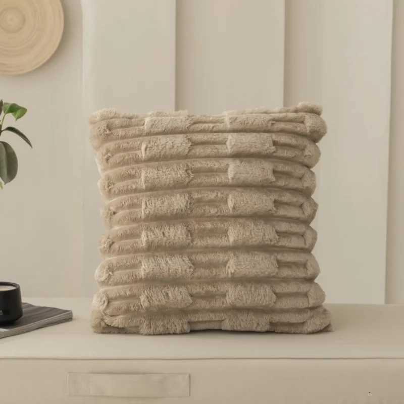 Pillow Case Faux Rabbit Fur Square Cushion Cover Big Thick Striped Super Soft Solid Color Cover 45x45cm Sofa Decor Cushion Cover C251028