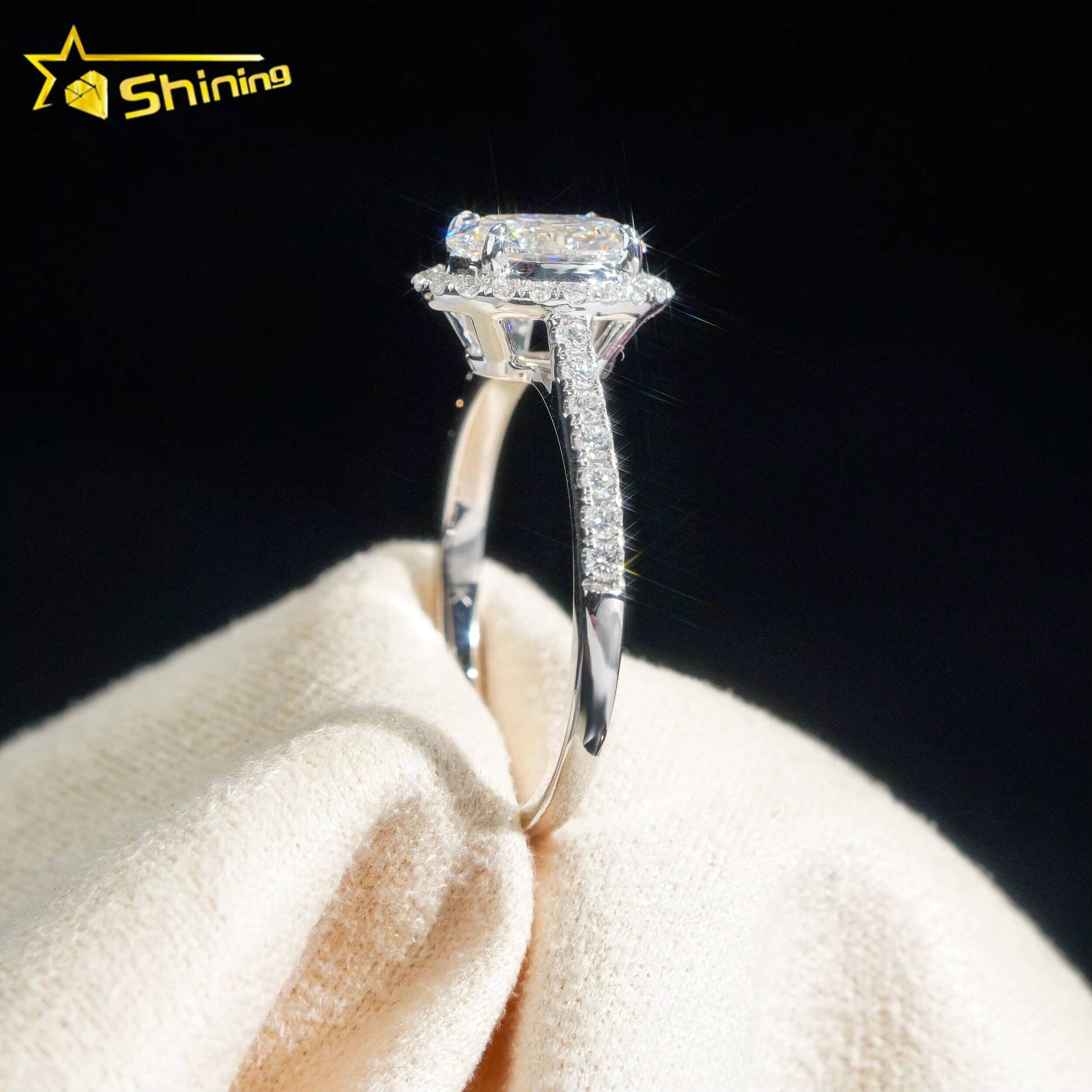 Fine Jewelry Micro Pave 14k Solid Gold Lab Grown Diamond CVD Ring Oval Shape Halo VVS2 Engagement Rings