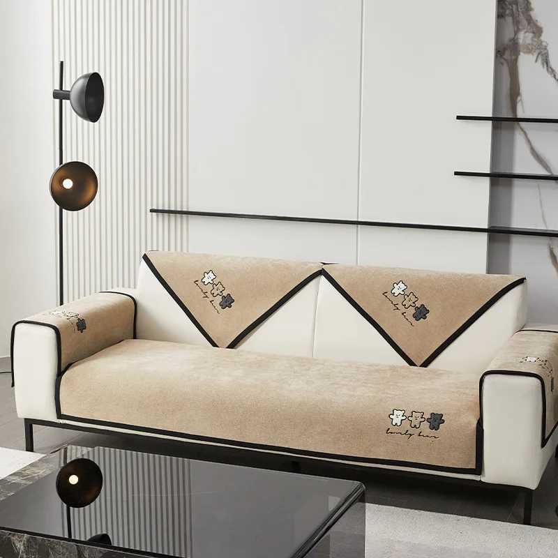 Winter Chenille Sofa Cover Thicken Warm Sofa Mat Covers for Living Room Solid Color Antislip Cartoon Embroidered Couch Cover C251028