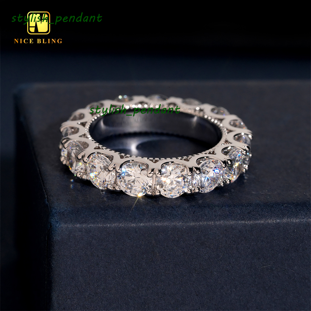 5MM Diamond One Row Daily Wear Ring Hip Hop Moissanite Rapper Brass 5A Moissanite Fine Jewelry Diamond Iced Out Ring for Men